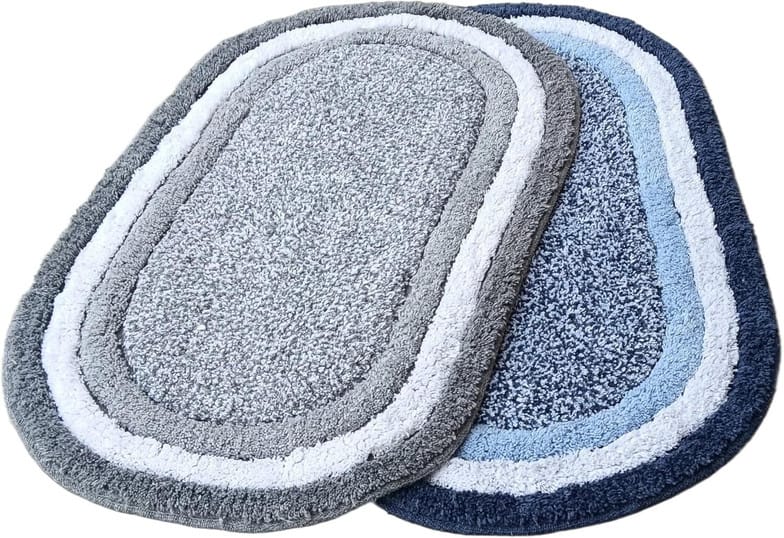 MY HOME Cotton Door Mat  (Blue & Grey, Large, Pack of 2)