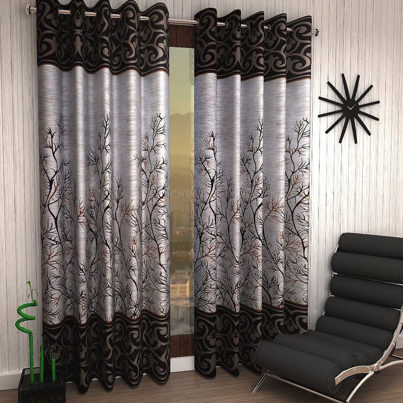 Home Sizzler 153 cm (5 ft) Polyester Semi Transparent Window Curtain (Pack Of 2)  (Printed, Brown)