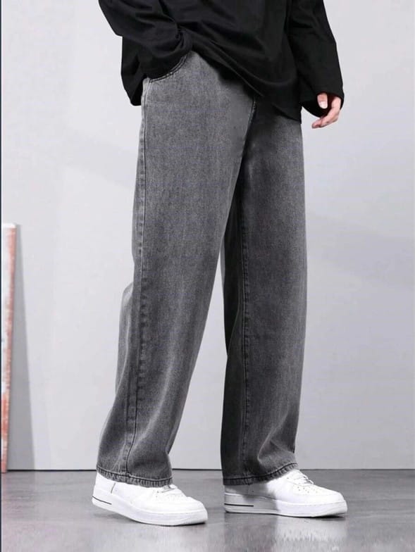 Men Straight Fit Mid Rise Grey Jeans