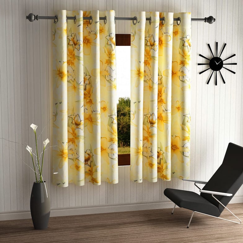 Home Sizzler 153 cm (5 ft) Polyester Semi Transparent Window Curtain (Pack Of 2)  (Floral, Yellow)