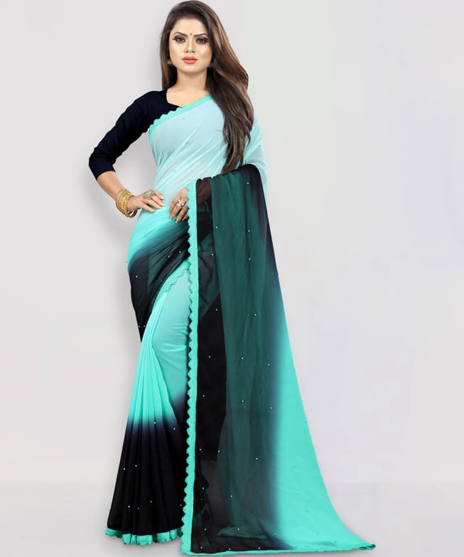 Self Design Bollywood Georgette Saree  (Dark Blue, Light Blue)