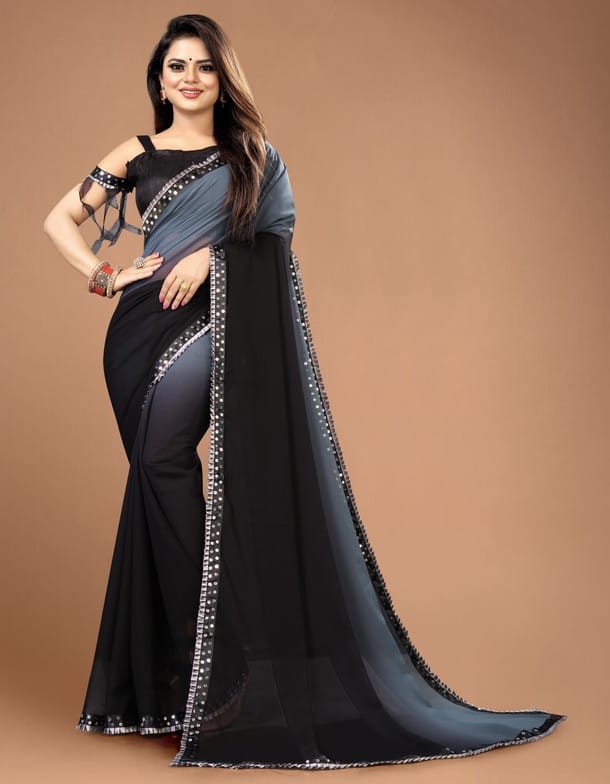 Self Design Bollywood Georgette, Art Silk Saree  (Grey)
