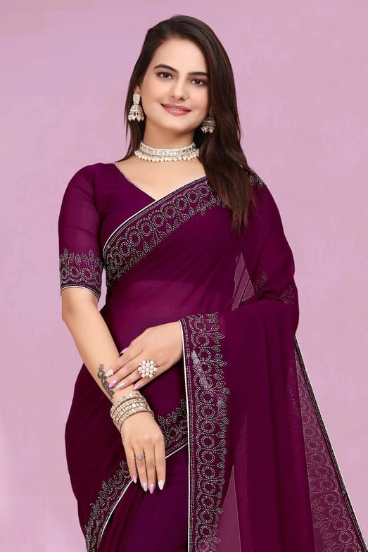 Embellished Bollywood Georgette Saree  (Purple)